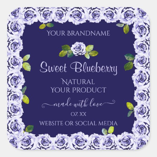Dark Blue Product Packaging Labels Coole Rose Fram Quadratischer Aufkleber (Vorderseite)