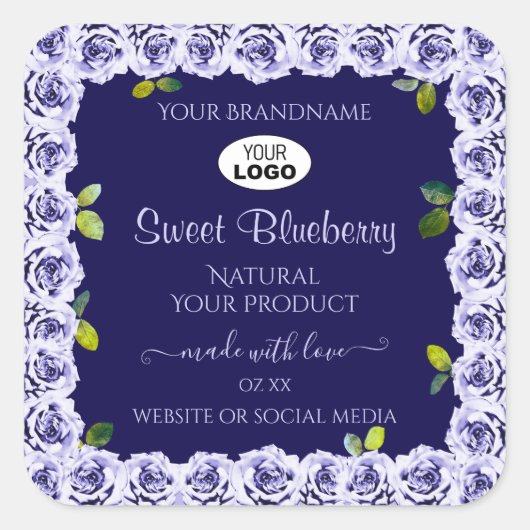 Dark Blue Product Packaging Labels Rose Frame Logo Quadratischer Aufkleber (Vorderseite)