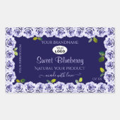 Dark Blue Product Packaging Labels Rose Frame Logo Rechteckiger Aufkleber (Vorderseite)
