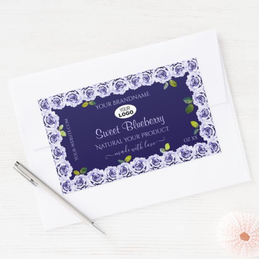 Dark Blue Product Packaging Labels Rose Frame Logo Rechteckiger Aufkleber (Umschlag)