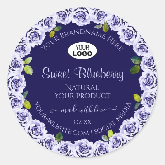 Dark Blue Product Packaging Labels Rose Frame Logo Runder Aufkleber (Vorderseite)
