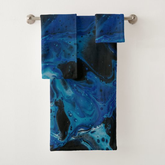 Dark blue psychedelic liquid badhandtuch set (Insitu)