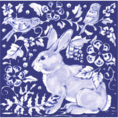 Dark Blue Rabbit Woodland Bird Floral Delft Dedham Aufkleber (Vorderseite)