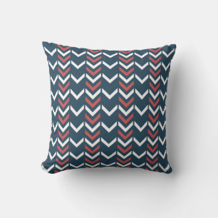 Dark Blue & Red Geometric Zickzack Muster Kissen