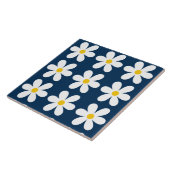 Dark Blue Retro Daisy Floral Pattern Fliese (Seite)