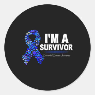 Dark Blue Ribbon Cancer Survivor Kolorectal Cancer Runder Aufkleber