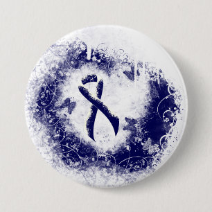 Dark Blue Ribbon Grunge Herz Button