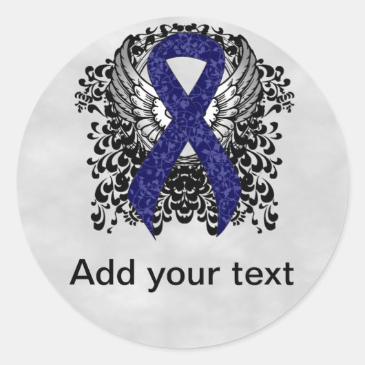 Dark Blue Ribbon mit Flügeln Runder Aufkleber (Vorderseite)