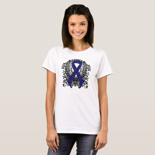 Dark Blue Ribbon mit Flügeln T-Shirt (Vorne ganz)