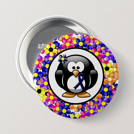 Dark Blue Ribbon Penguin Button (Vorne & Hinten)