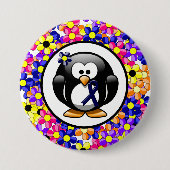 Dark Blue Ribbon Penguin Button (Vorderseite)