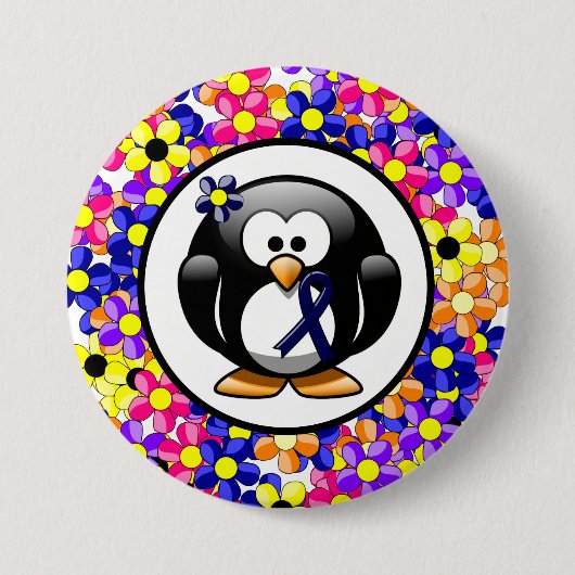 Dark Blue Ribbon Penguin Button (Vorderseite)