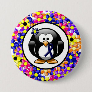 Dark Blue Ribbon Penguin Button