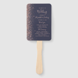 Dark Blue Rose Gold Glitzer Edge Wedding Program Fächer