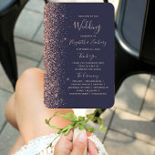 Dark Blue Rose Gold Glitzer Edge Wedding Program Fächer