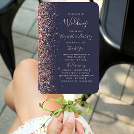 Dark Blue Rose Gold Glitzer Edge Wedding Program Fächer