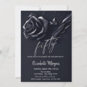 Dark Blue Rose Gothic 50. Geburtstag Einladung (Vorderseite)