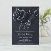 Dark Blue Rose Gothic 50th Birthday  Einladung (Stehend Vorderseite)