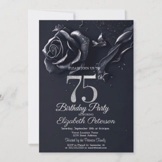 Dark Blue Rose Gothic 75. Geburtstag Einladung