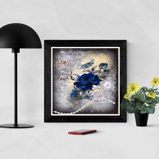 Dark Blue Rose Viktorianisch Ephemera Grunge Poster