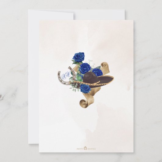 Dark Blue Royal Rose Mexicana Mariachi Quinceanera Einladung (Rückseite)