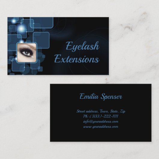 Dark Blue Shimmering Cubes Eyelash Extensions Card Visitenkarte (Vorne/Hinten)