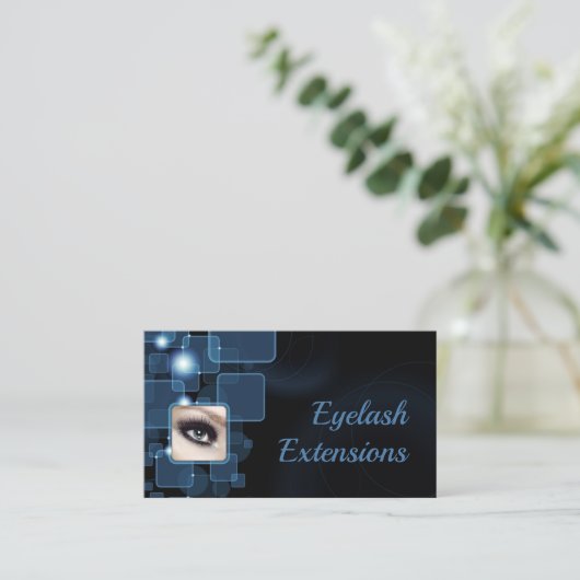 Dark Blue Shimmering Cubes Eyelash Extensions Card Visitenkarte (Stehend Vorderseite)