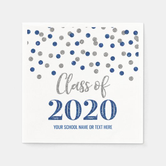 Dark Blue Silver Confetti Class of 2020 Abschluss Serviette (Vorderseite)