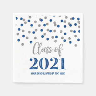 Dark Blue Silver Confetti Class of 2021 Abschluss Serviette