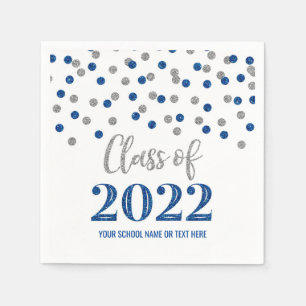 Dark Blue Silver Confetti Class of 2022 Serviette