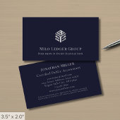 Dark Blue Silver Geometric Logo Visitenkarte