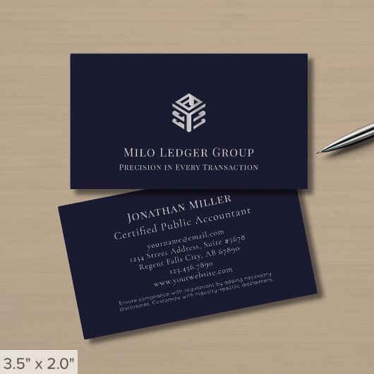 Dark Blue Silver Geometric Logo Visitenkarte