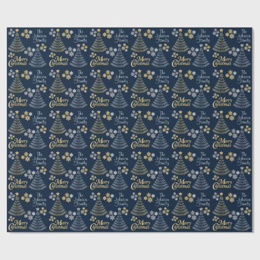 Dark Blue & Silver - Gold Scribble Weihnachtsbaum Geschenkpapier (Flach)