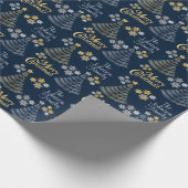 Dark Blue & Silver - Gold Scribble Weihnachtsbaum Geschenkpapier (Ecke)
