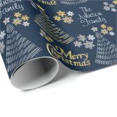 Dark Blue & Silver - Gold Scribble Weihnachtsbaum Geschenkpapier (Rolleneckpunkt)