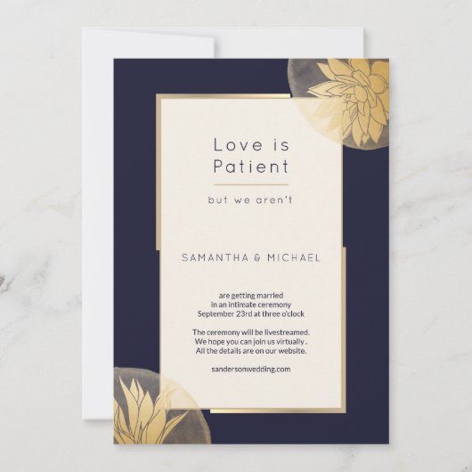 Dark Blue Small Downsize Wedding Liebe ist Patient Save The Date (Vorderseite)