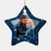 Dark Blue Snowflake Star Keramik Ornament (Vorne)