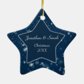 Dark Blue Snowflake Star Keramik Ornament (Hinten)