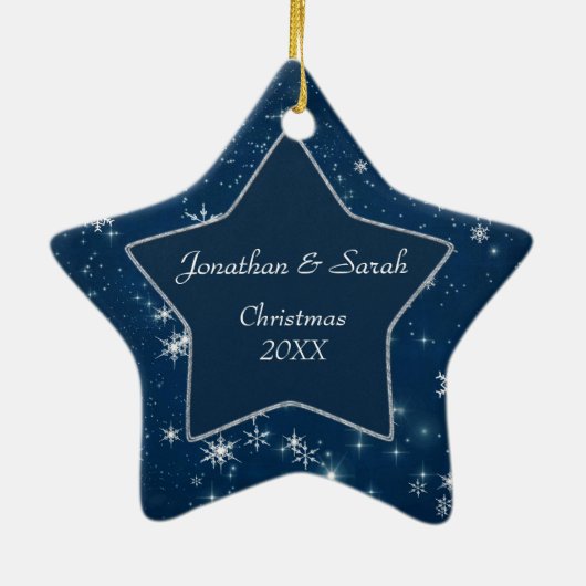 Dark Blue Snowflake Star Keramik Ornament (Hinten)