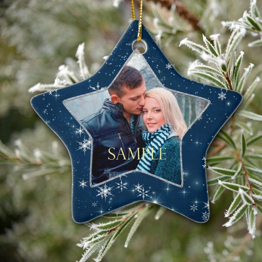 Dark Blue Snowflake Star Keramik Ornament