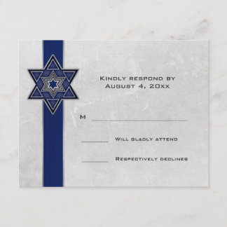 Dark Blue Stripe Star Bar Mitzvah UAWG RSVP Karte