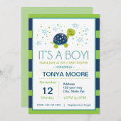 Dark Blue Stripe Turtle Baby Dusche Einladung (Vorne/Hinten)