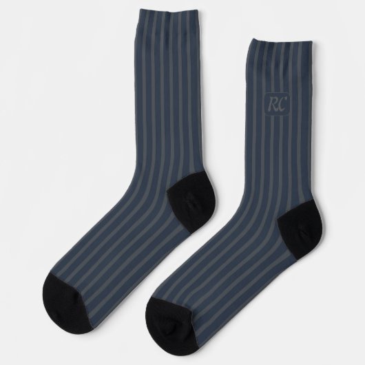 Dark blue stripes with your initials in gray socken (Linkes Detail)