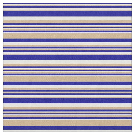 Dark Blue, Tan & Minze Cream Lines Muster Stoff (Nahaufnahme)