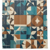 Dark Blue, Teal, Brown, and Tan Geometric Pattern Duschvorhang (Vorderseite)