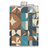 Dark Blue, Teal, Brown, and Tan Geometric Pattern Flachmann (Rückseite)