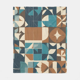 Dark Blue, Teal, Brown, and Tan Geometric Pattern Fleecedecke
