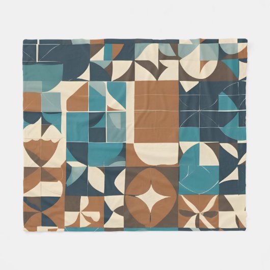 Dark Blue, Teal, Brown, and Tan Geometric Pattern Fleecedecke (Vorderseite (Horizontal))