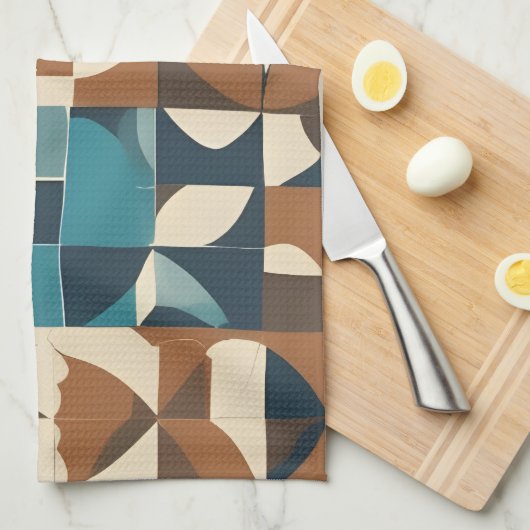 Dark Blue, Teal, Brown, and Tan Geometric Pattern Geschirrtuch (Viertel Falte)