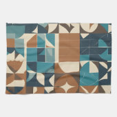 Dark Blue, Teal, Brown, and Tan Geometric Pattern Geschirrtuch (Horizontal)